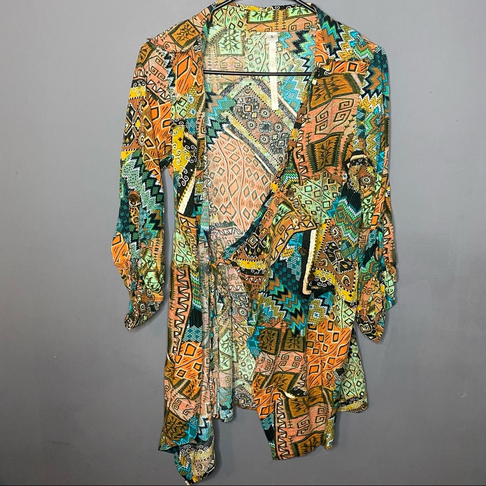 UNCLE FRANK Tunic Top Boho Southwestern Aztec Tribal Print Asymmetrical … - Picture 2 of 10